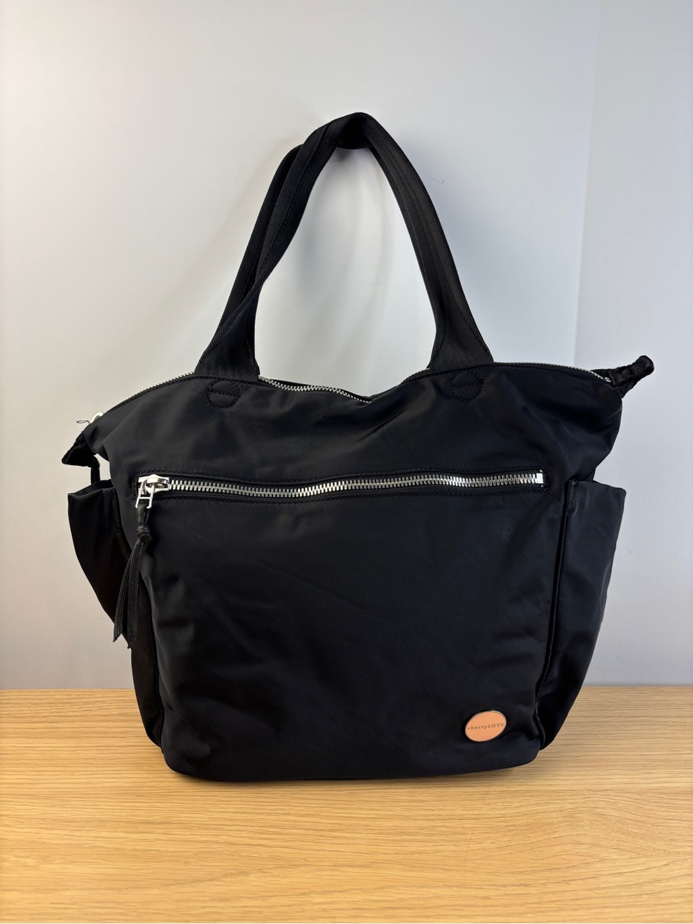 The shortyLOVE Tillie Medium Black Nylon Tote Bag